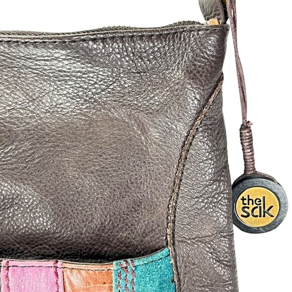 The Sak Striped Patchwork Leather Crossbody Bag Adjustable Strap Red Pink Teal - Picture 4 of 16